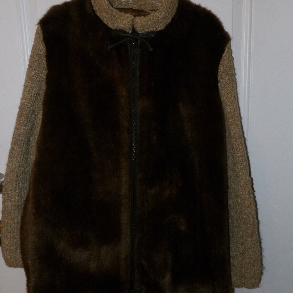 Vintage D’Esprit Dubrowsky & Perlbinder Faux Fur Brown Sweater Sleeves Jacket - Picture 3 of 6